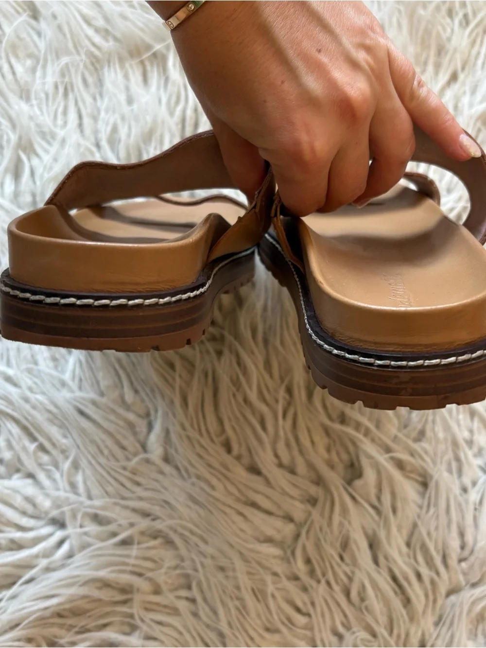 Madewell The Charley Double-Strap Camel Brown Leather Slide Sandals ND955 Size 8